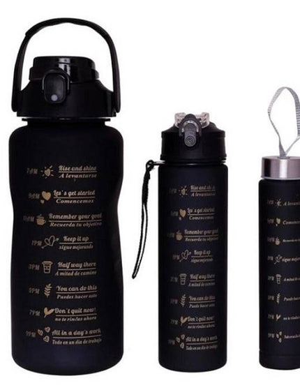Motivational Sports Water Bottle Set 3pc Black