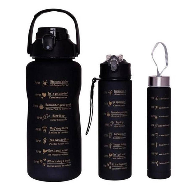 Motivational Sports Water Bottle Set 3pc Black