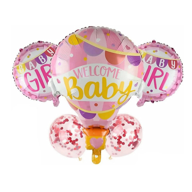 Welcome Baby Girl Hot Air Balloon Set 10pc