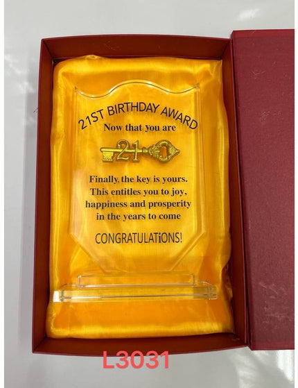 21st Birthday Key - Glass