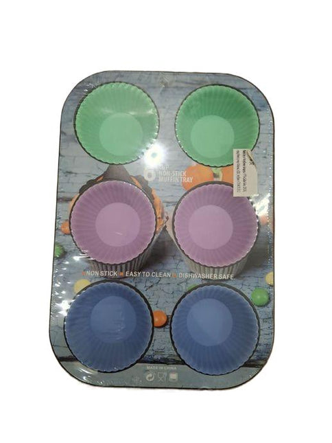 6 Cup Non-Stick Muffin Tray With Silicone Liners