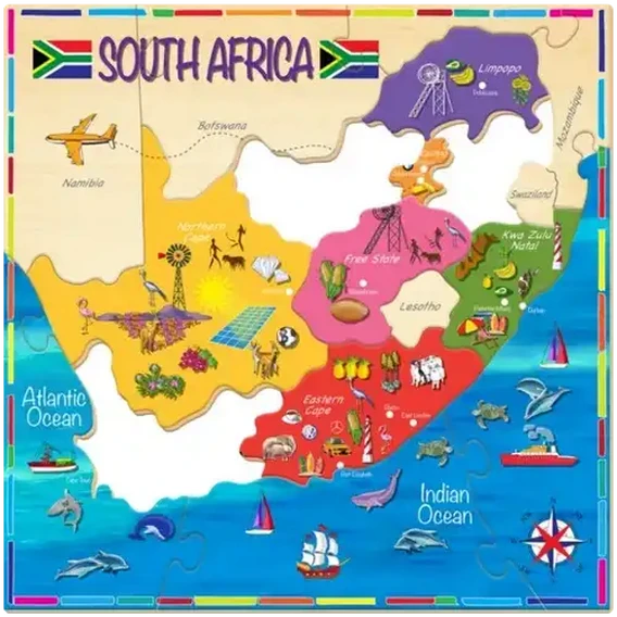 Wooden South African Map Puzzle Set 17 Piece
