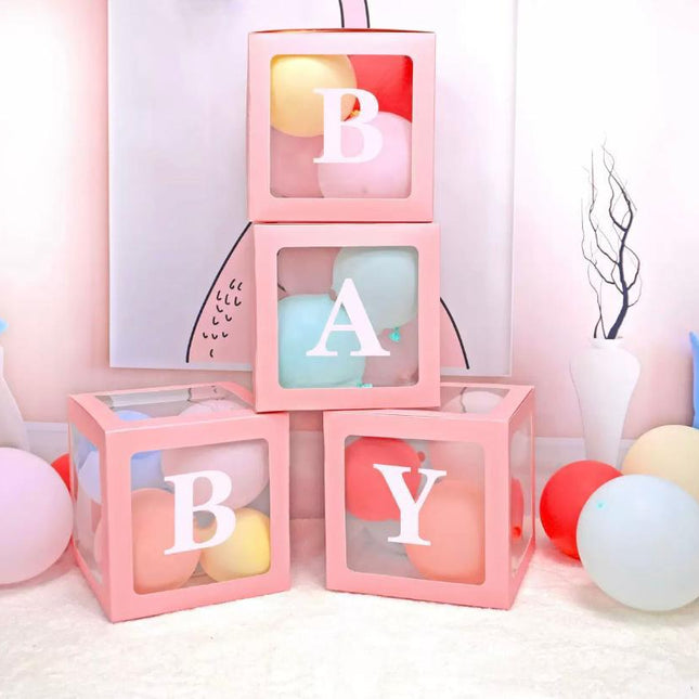 Pink "Baby" Balloon Cube Boxes