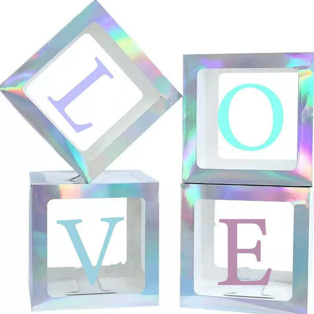 Silver "Love" Balloon Cube Boxes