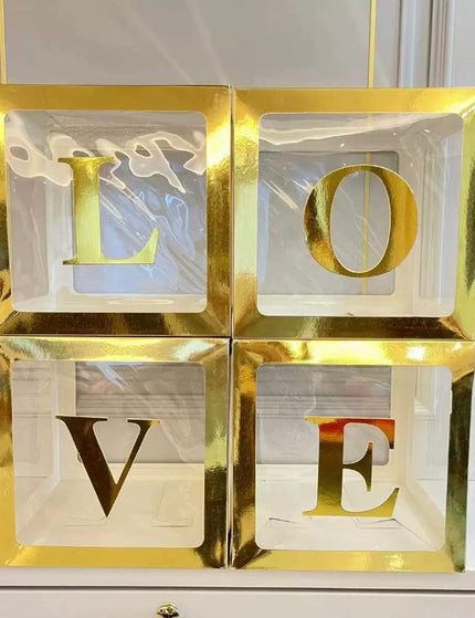 Gold "Love" Balloon Cube Boxes