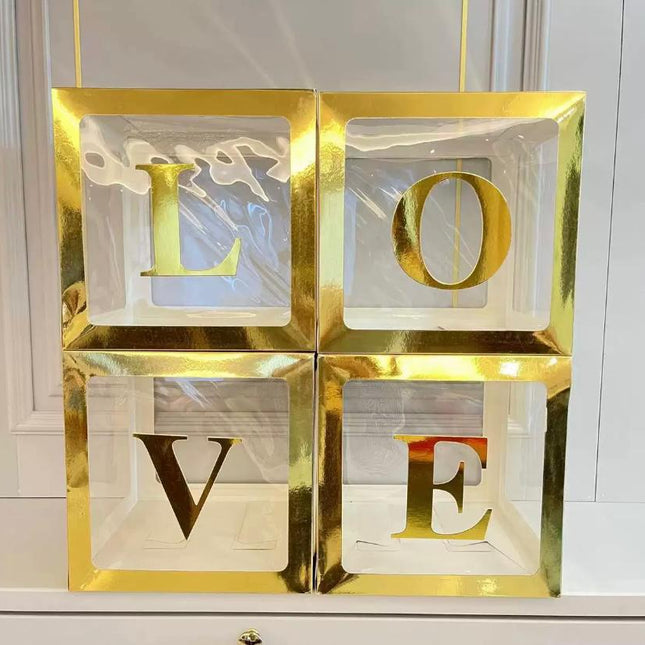 Gold "Love" Balloon Cube Boxes
