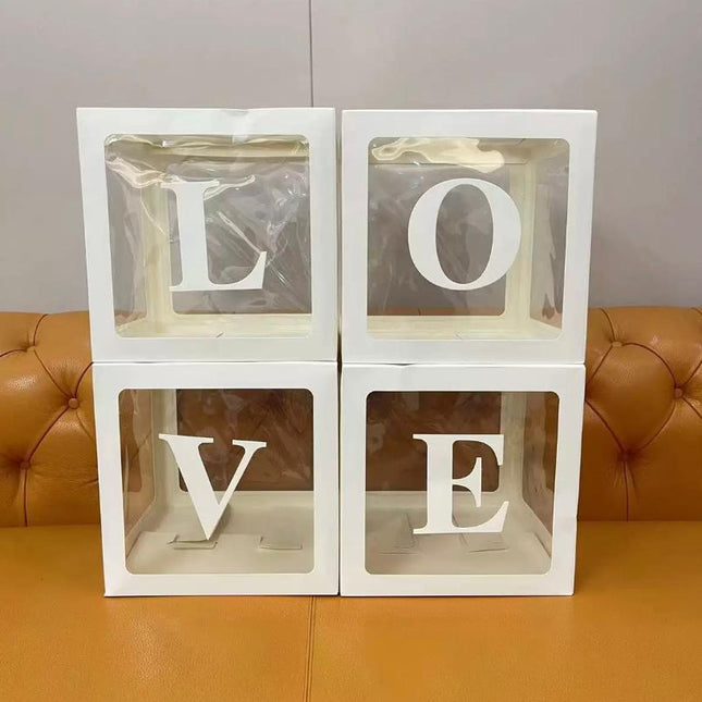 White "Love" Balloon Cube Boxes