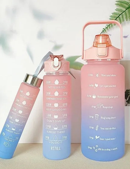 Motivational Water Bottle Set 3pc Blue & Peach