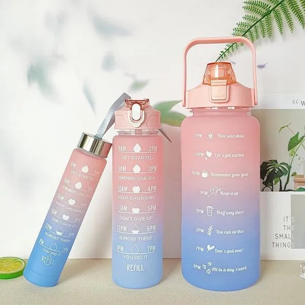 Motivational Water Bottle Set 3pc Blue & Peach