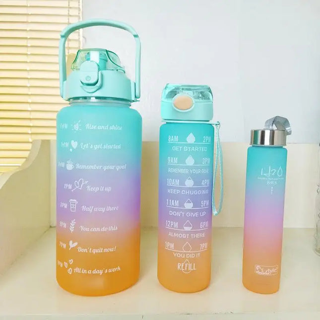 Motivational Water Bottle Set 3pc Ombre